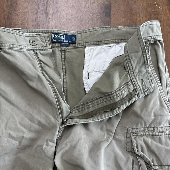 Polo Ralph Lauren Shorts Mens 38 Khaki Green Cargo Polo 67 Chino 100% Cotton - Picture 14 of 16